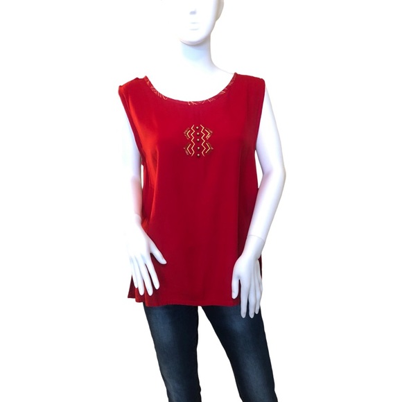 MOLATO Vintage Small Red Sleeveless Tank Top Blouse Gold Embellishments India - Picture 1 of 9